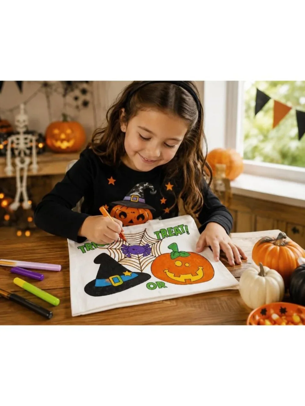 DIY Halloween Tote Bags - 50pc Color Your Own Canvas Craft Kits for Kids